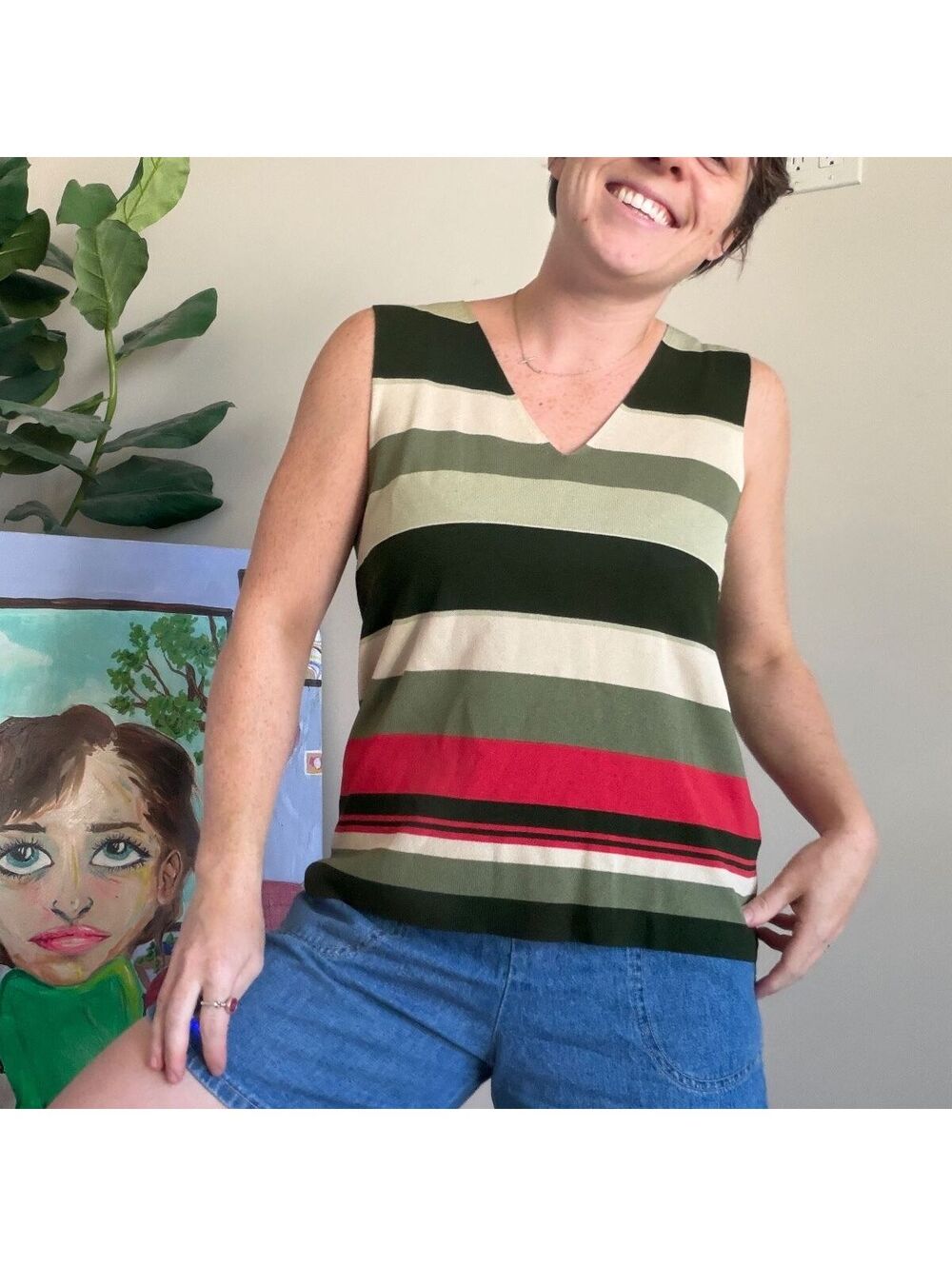 Vintage 90s Striped knit sleeveless blouse